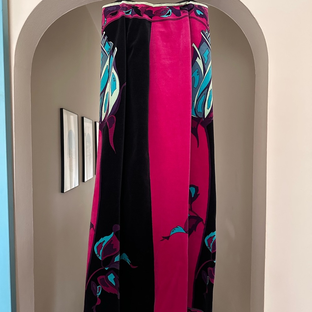 Vintage Pucci Pink/Fuchsia/Teal/Black Velveteen and silk Maxi Skirt 60s/70s